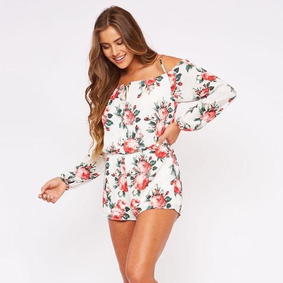 White Floral Romper - Picture 1 of 5